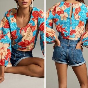 FARM RIO - Red and Blue Floral Blouse - LIKE NEW - SIZE MEDIUM